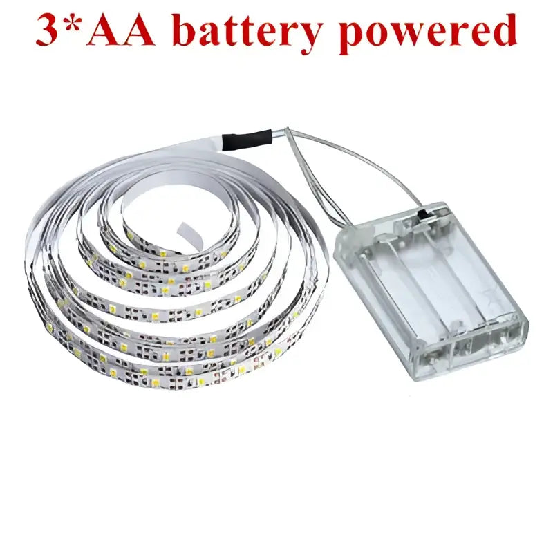 Flexible usb led light strips with clear plastic battery pack for 3 aa batteries ideal for tv background lighting