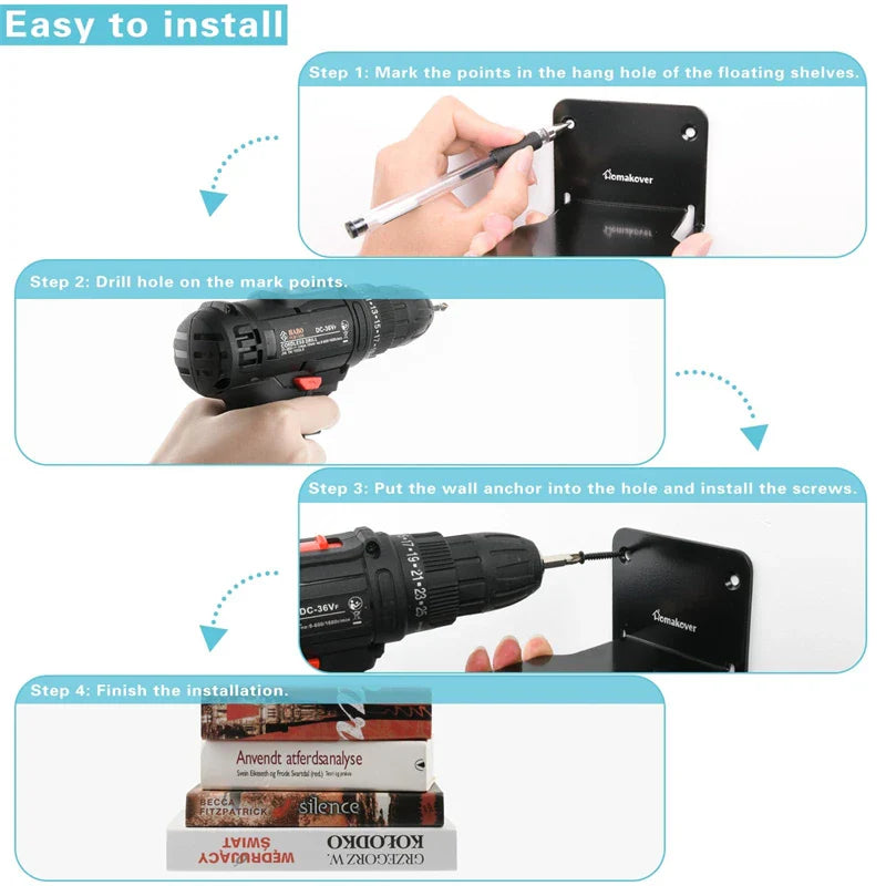 Floating Metal Bookshelves - Set of 2