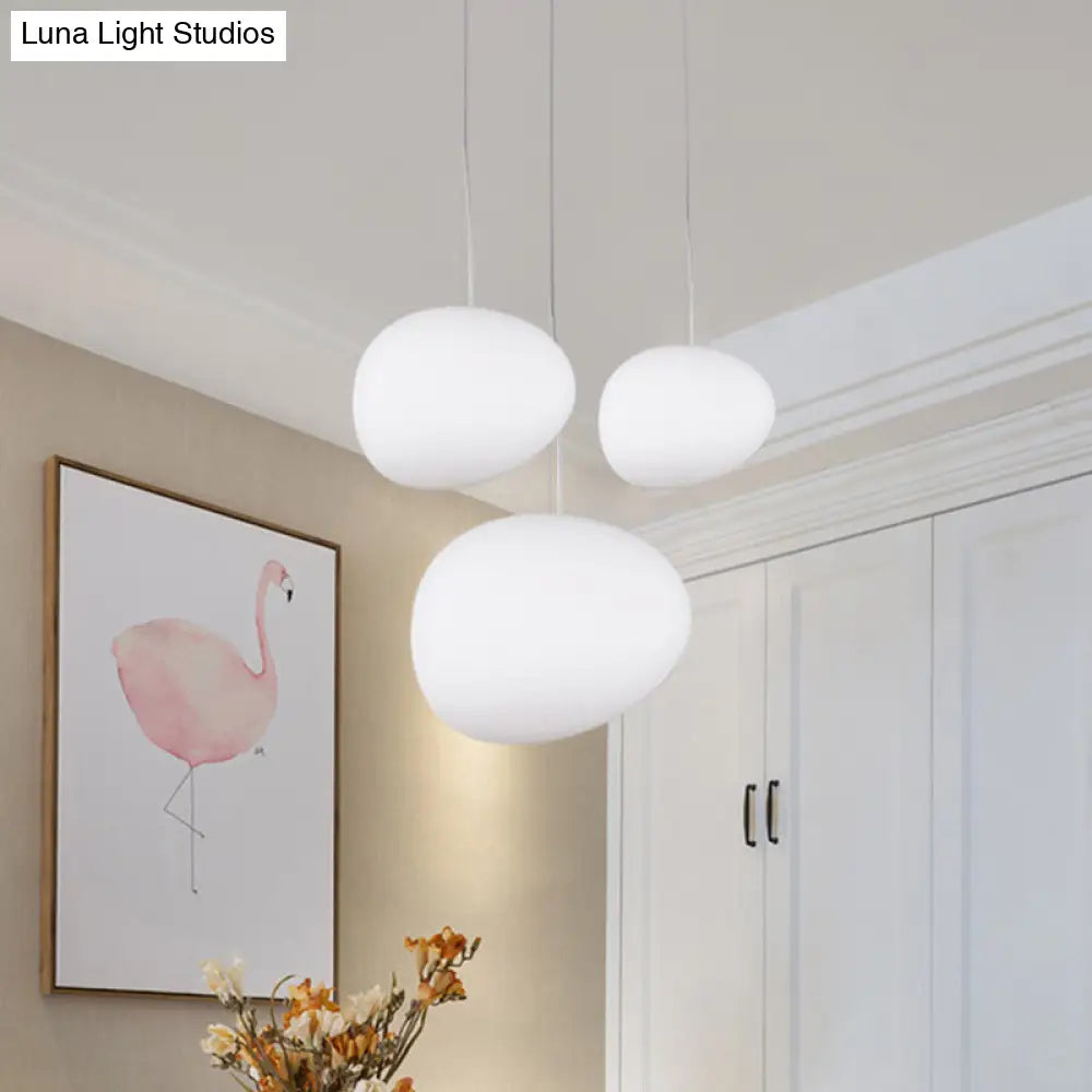 DecorBites™ Floating Pebble Dining Room Pendant Lamp Cream Glass 1 Head Minimalist Hanging Ceiling Light in White, 9"/12.5"/18" Wide