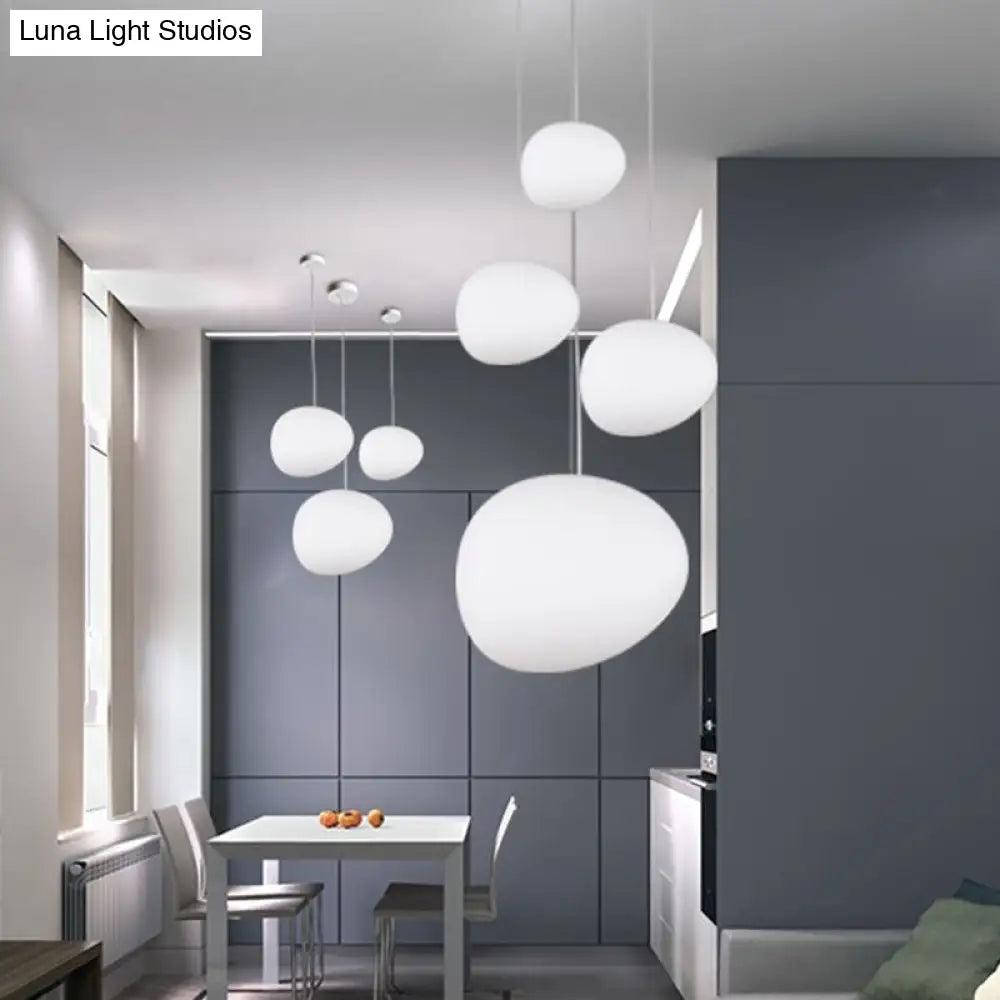 DecorBites™ Floating Pebble Dining Room Pendant Lamp Cream Glass 1 Head Minimalist Hanging Ceiling Light in White, 9"/12.5"/18" Wide