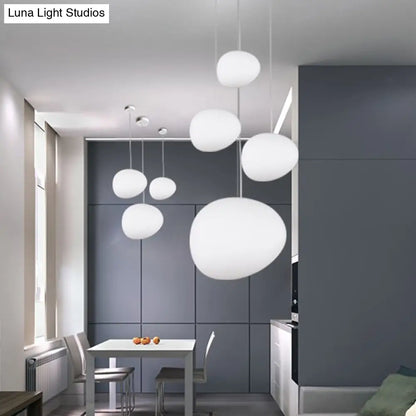 DecorBites™ Floating Pebble Dining Room Pendant Lamp Cream Glass 1 Head Minimalist Hanging Ceiling Light in White, 9"/12.5"/18" Wide