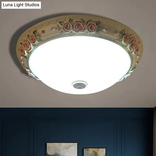 DecorBites™ DecorBites™ Floral Accent LED Vintage Flush-Mount Ceiling Light Fixture - White Glass, 12"/16"/19.5" Wide