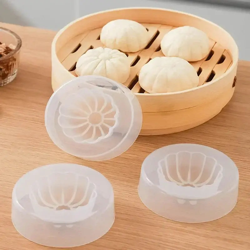Clear plastic baozi mold with floral and shell-shaped designs for diy dumpling maker and diy dumpling use
