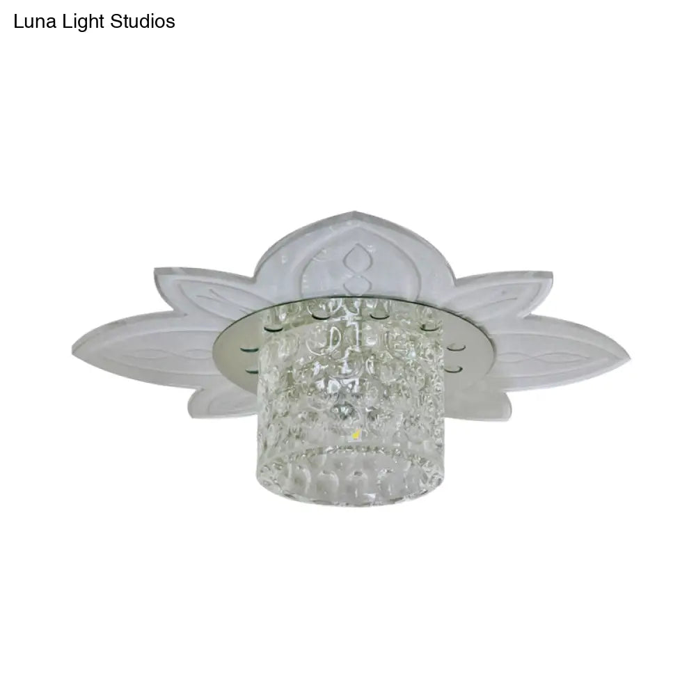 DecorBites™ DecorBites™ Floral Base LED Flush Mount Corridor Light with Clear Crystal Prism Cylinder
