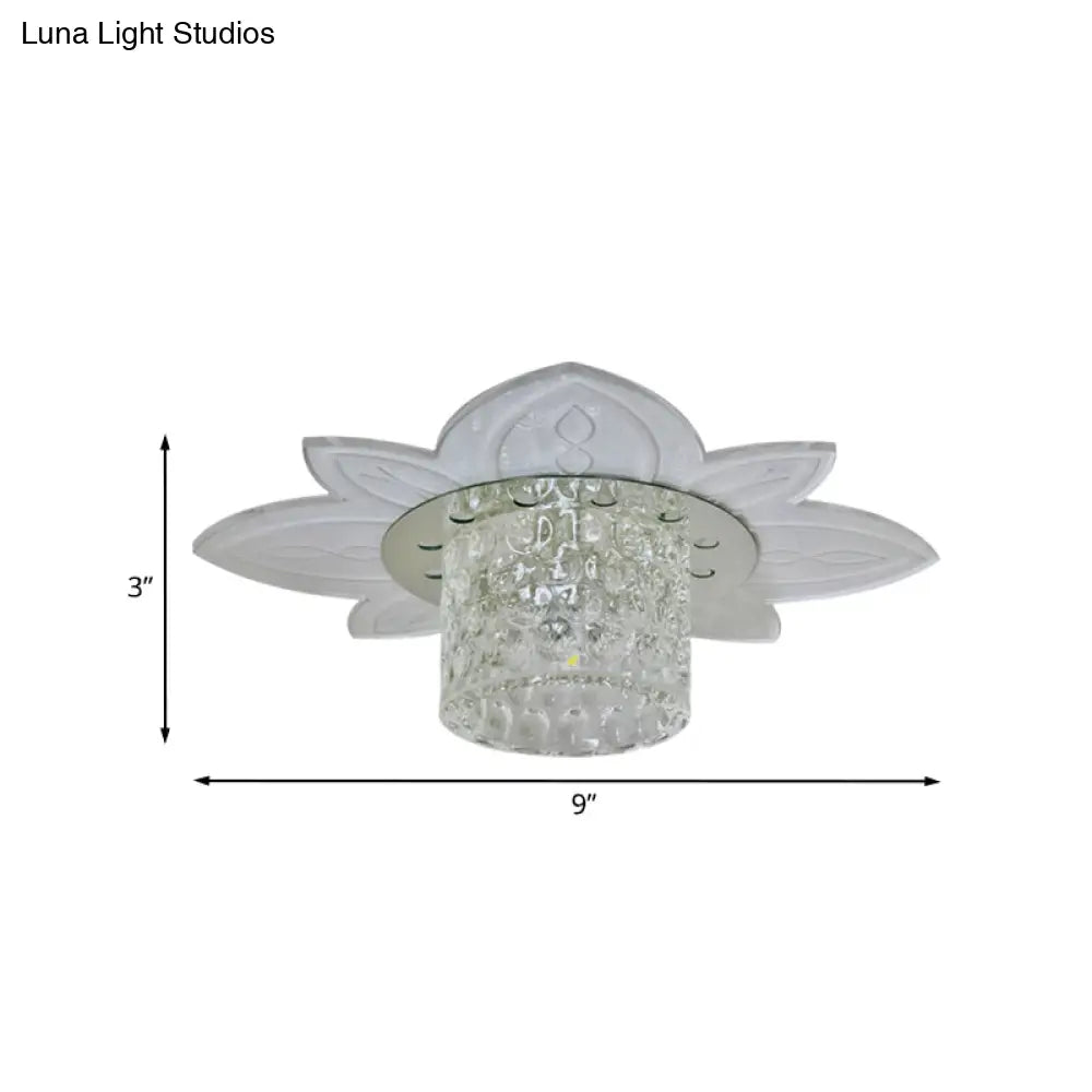 DecorBites™ DecorBites™ Floral Base LED Flush Mount Corridor Light with Clear Crystal Prism Cylinder