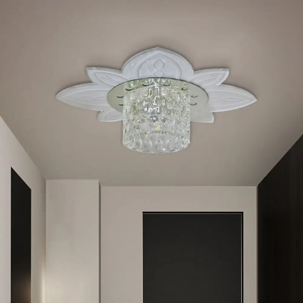 DecorBites™ DecorBites™ Floral Base LED Flush Mount Corridor Light with Clear Crystal Prism Cylinder