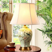 Decorbites ceramic vase table lamp with pale green hand-painted floral and bird motifs for living room decor