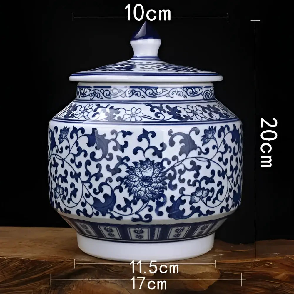Classic blue white porcelain storage tank with intricate floral patterns and matching lid for living room decorbites blue white jar