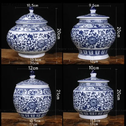 Floral blue white porcelain storage tank with intricate floral patterns for living room decorbites blue white jar