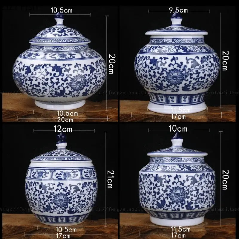 Floral blue white porcelain storage tank with intricate floral patterns for living room decorbites blue white jar