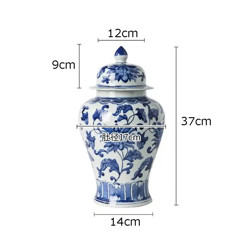 Classic blue and white porcelain tea canister with intricate floral patterns and matching lid for dining room decorbites white porcelain