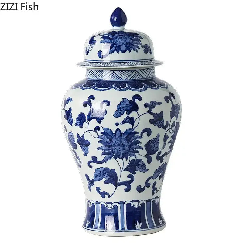 Floral blue and white porcelain tea canister with intricate white porcelain floral patterns for decorbites blue white decor