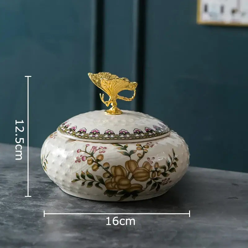 White ceramic floral jewelry box with textured surface and ornate decorbites dragonfly lid for bedroom storage