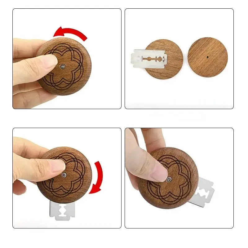 Wooden circular french bread lame with floral engraving and single replaceable blade for bread lame dough scoring decorbites french bread