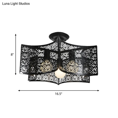 DecorBites™ DecorBites™ Floral Etched Black Ceiling Flush: Elegant Iron Semi Mount Lighting for Rural Living Room - 3 Lights