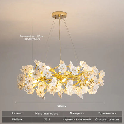Floral French White Ceramic Chandelier - Romantic Home Décor - ROUND 60CM / Cold White / CHINA - Chandelier