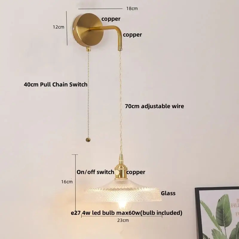 Copper-finished floral glass copper led wall sconce with textured shade and adjustable wire for bathroom light use