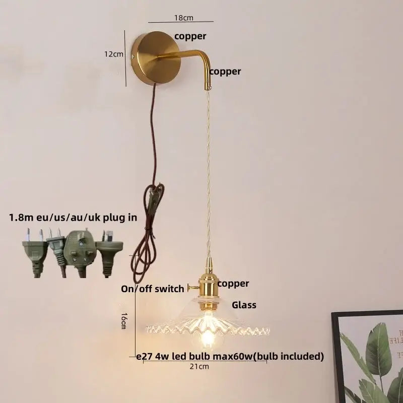 Gold copper led wall sconce with floral glass shade designed for bathroom lighting use