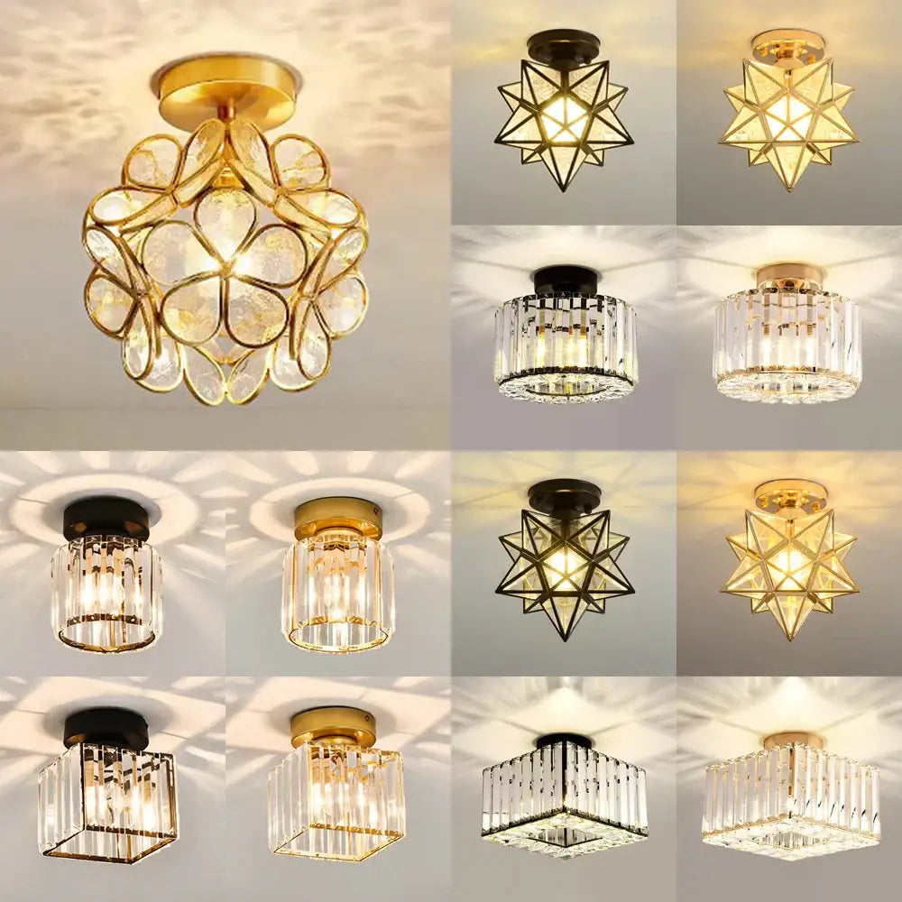 Floral gold glass crystal led ceiling chandelier with geometric and floral designs for living room lighting