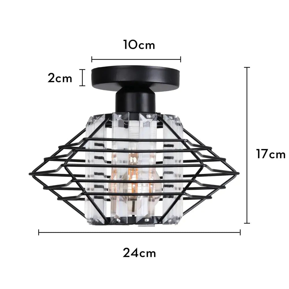 Black metal cage led ceiling chandelier with clear glass crystal accents for living room lighting