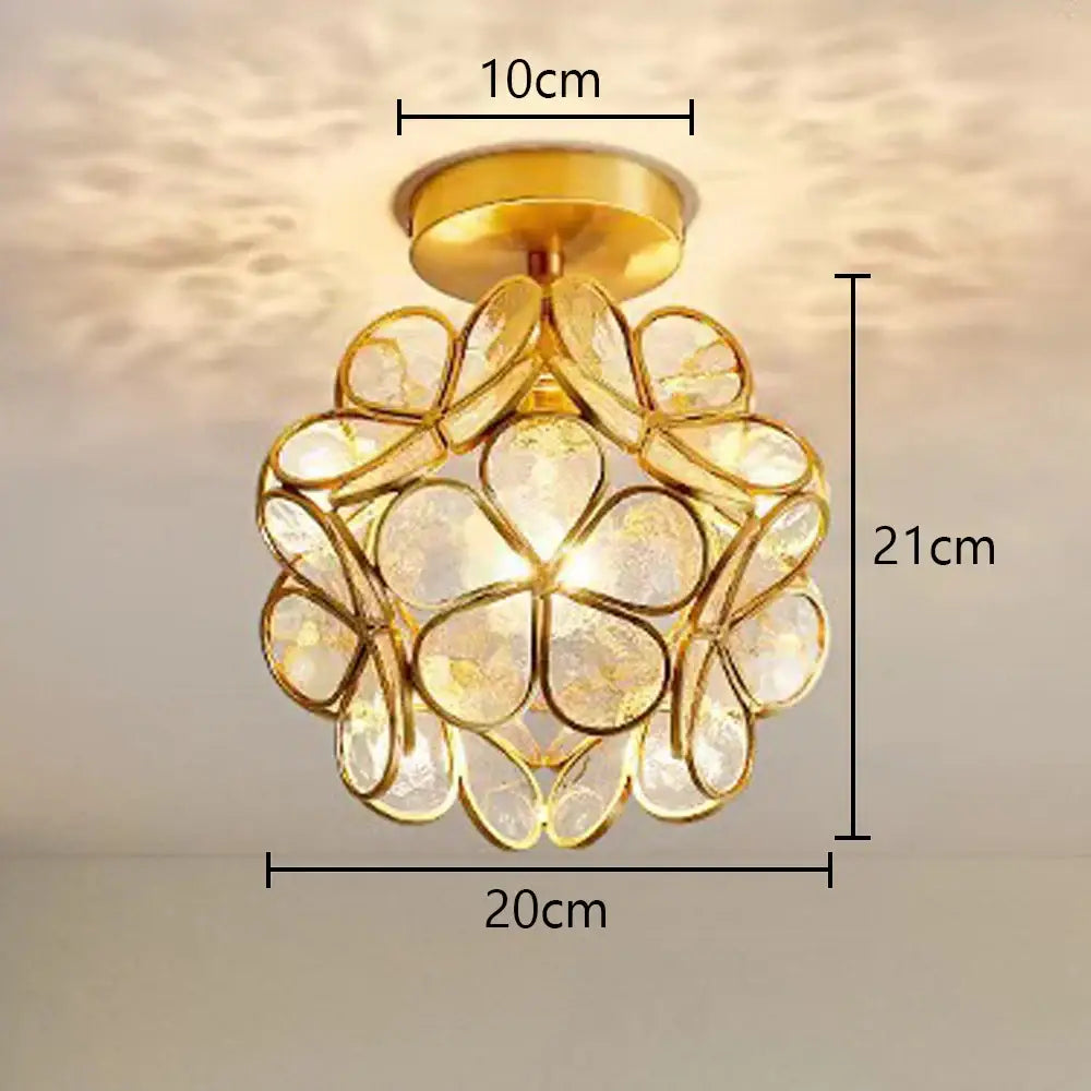 Gold-toned floral glass crystal led ceiling chandelier with spherical petal design for living room lighting