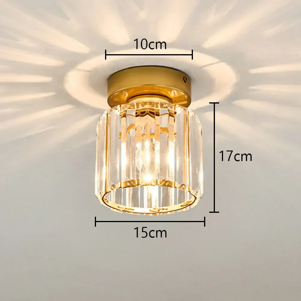 Floral gold glass crystal led ceiling chandelier with cylindrical crystal shade and warm radiant illumination for living room