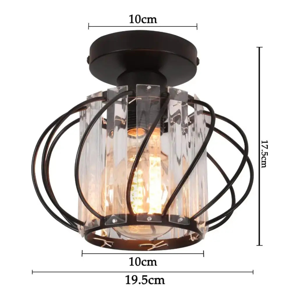 Industrial-style led ceiling chandelier with black metal frame clear glass panels and exposed edison bulb for living room