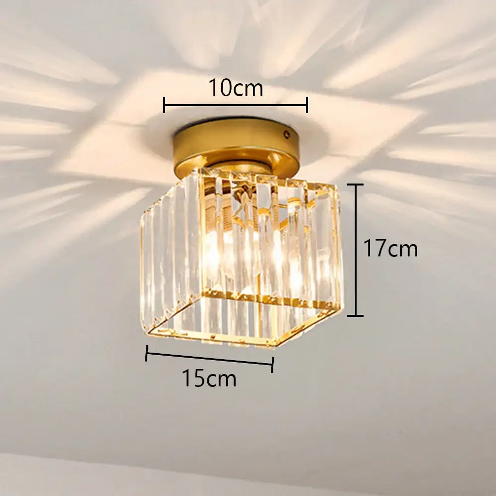 Floral gold glass crystal led ceiling chandelier with square gold finish and clear crystal prisms for living room