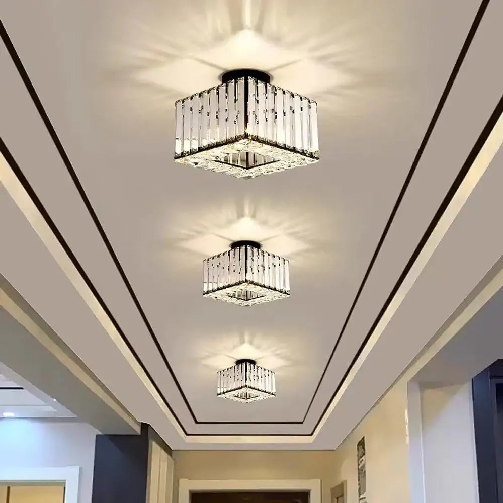 Modern square floral gold glass crystal led ceiling chandelier with sleek black metal frame for living room lighting
