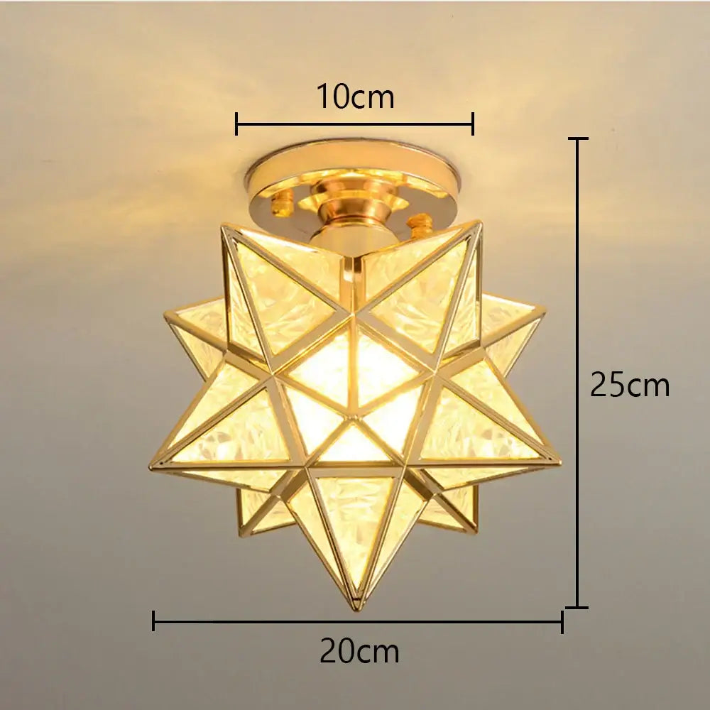 Golden star-shaped floral gold glass crystal led ceiling chandelier with geometric faceted translucent panels for living room