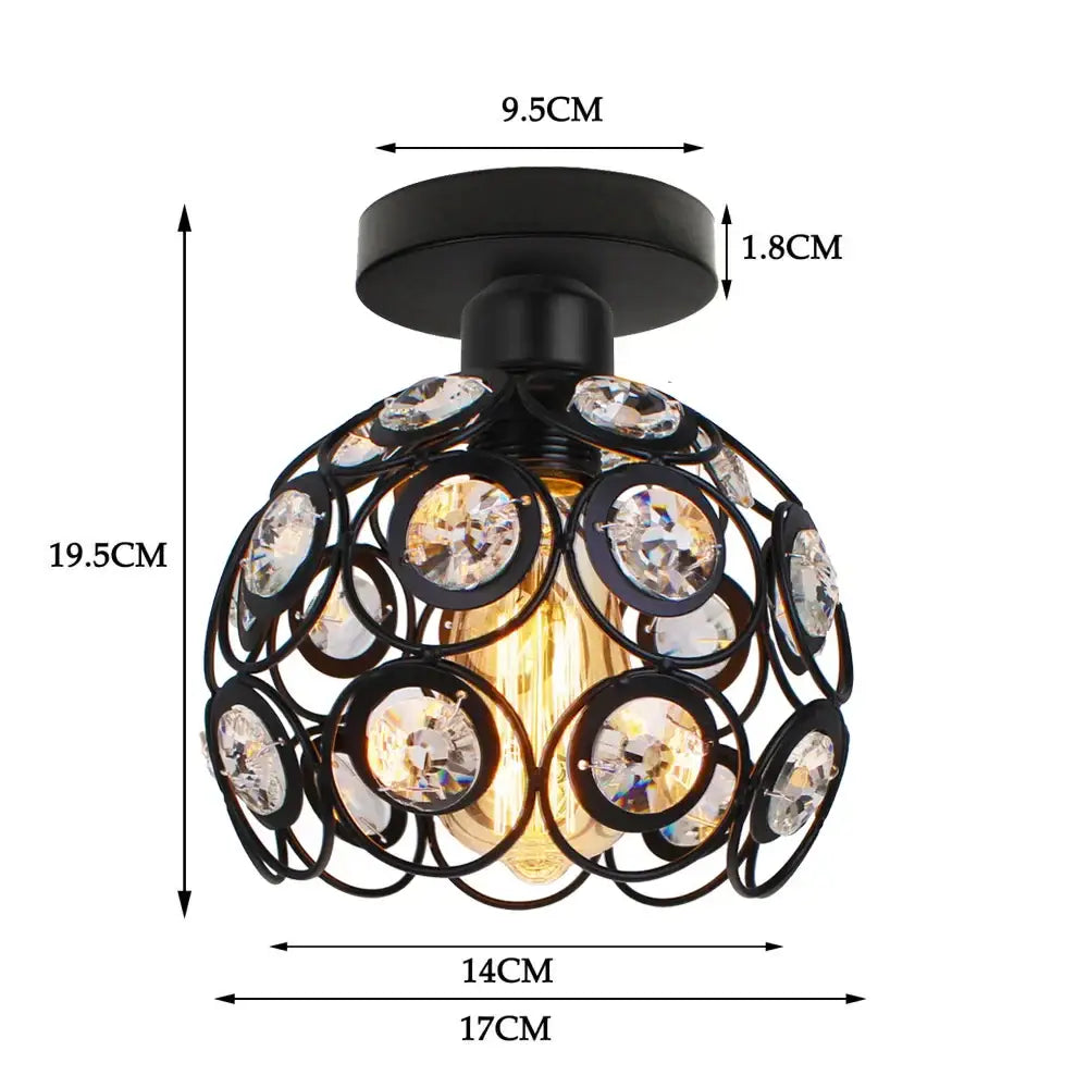 Black wrought iron led ceiling chandelier with spherical design and clear glass crystal led accents for living room