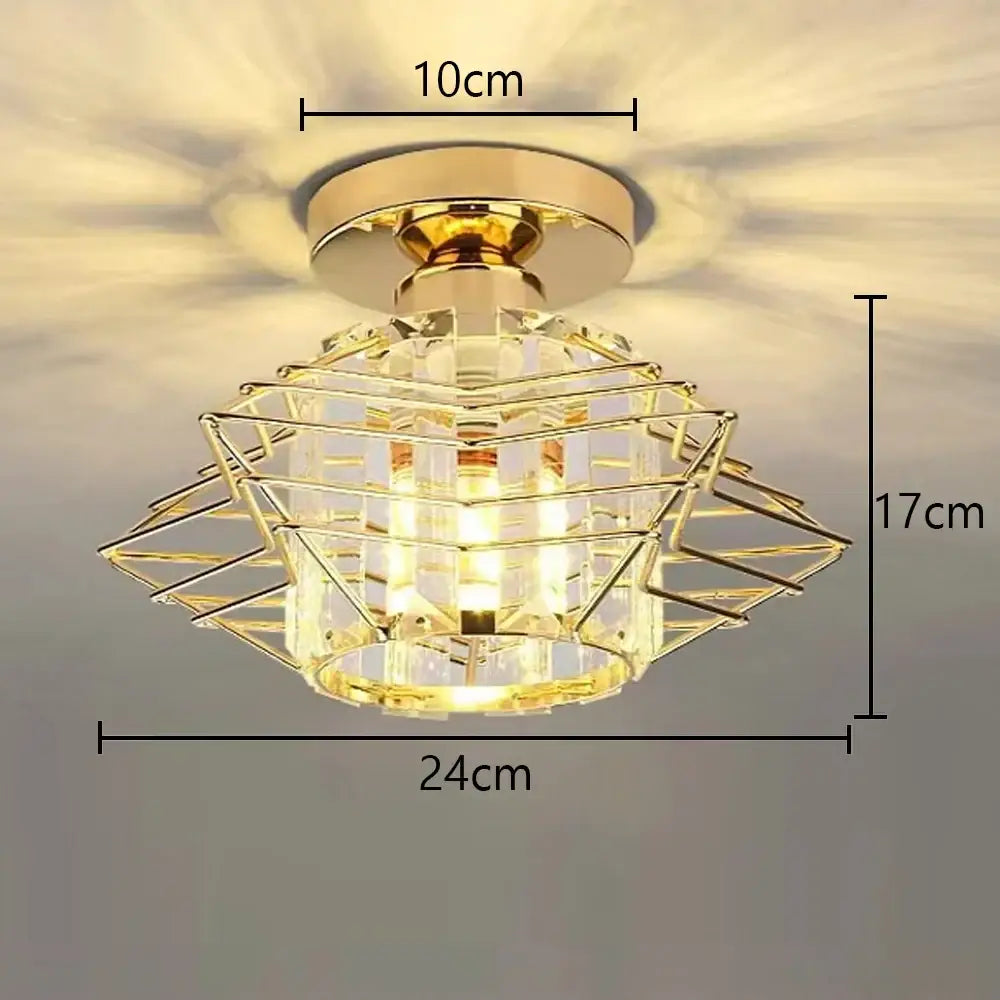 Floral gold glass crystal led ceiling chandelier with gold-toned geometric cage design and clear crystal accents for living room