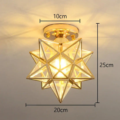 Golden star-shaped floral gold glass crystal led ceiling chandelier with geometric glass and metal design for living room