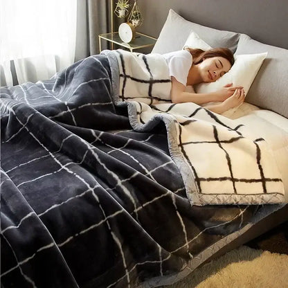 Soft gray and white plaid cozy flocked raschel blanket with plush texture for bedroom decorbites cozy flocked bedding