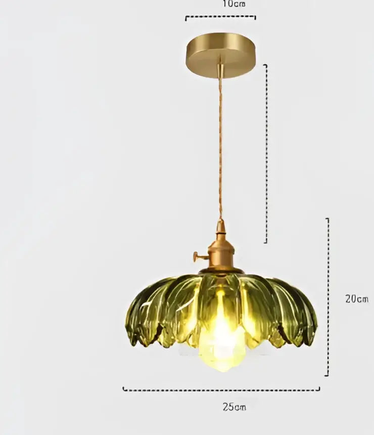 Golden brass floral glass pendant light with translucent green flower-shaped shade for dining room pendant lights