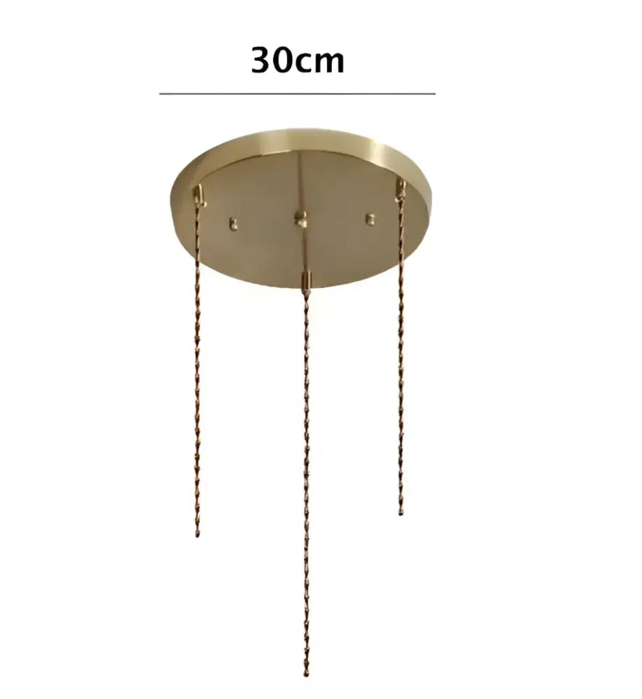 Brass circular ceiling pendant light with three hanging chains for dining room glass pendant lights with golden finish