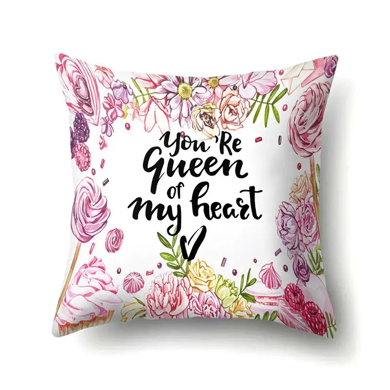 White throw pillow cover with floral dessert design and black cursive text for decorbites green tropical leaves decor