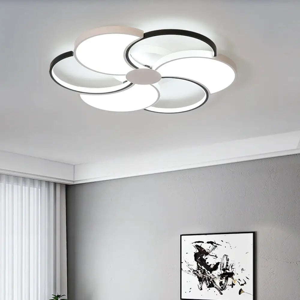 DecorBites™ Floral LED Flush Mount Ceiling Light with Acrylic Shade in Black and White - Warm, White, and Natural Light