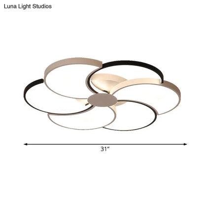 DecorBites™ Floral LED Flush Mount Ceiling Light with Acrylic Shade in Black and White - Warm, White, and Natural Light