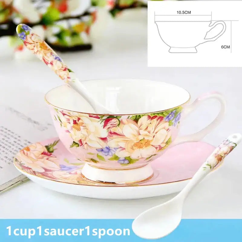Pink floral porcelain tea set with gold rim and matching saucer and spoon ideal for afternoon tea decorbites ceramic afternoon
