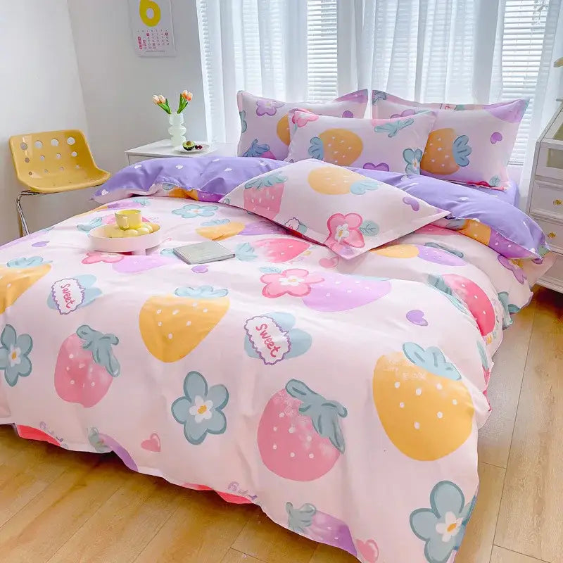 Pastel pink and purple floral puppy bedding set with cotton printed cotton printed bedding for bedroom decorbites