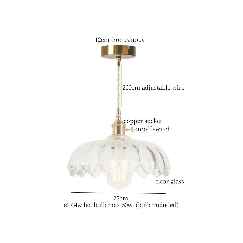 Floral red glass pendant lamp with brass hardware and copper socket featuring adjustable wire for bedroom decorbites brass glass led