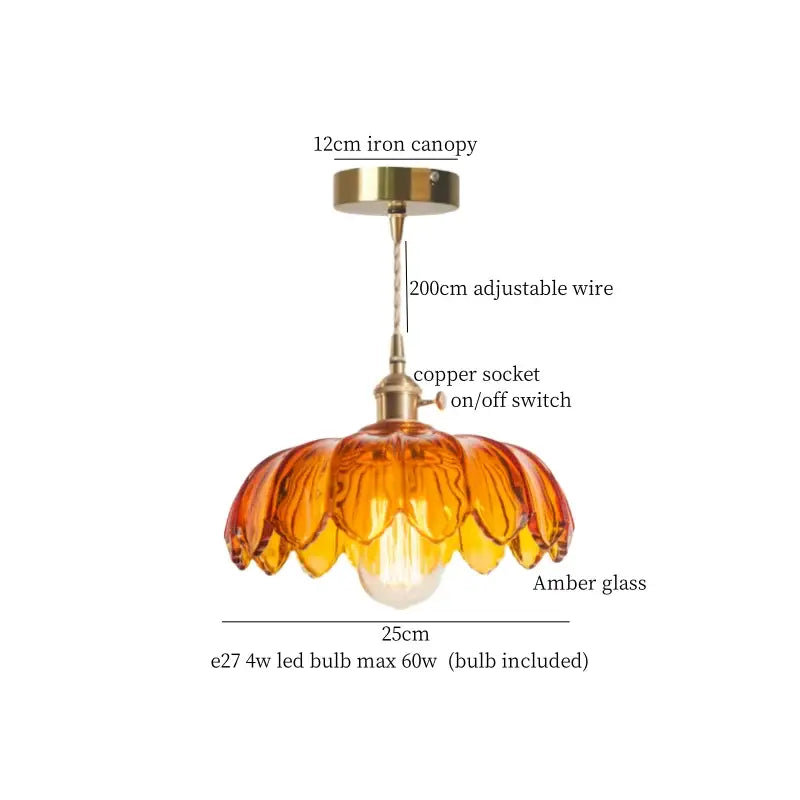 Amber glass pendant lamp with brass glass led copper socket and decorbites brass glass adjustable wire for bedroom decor