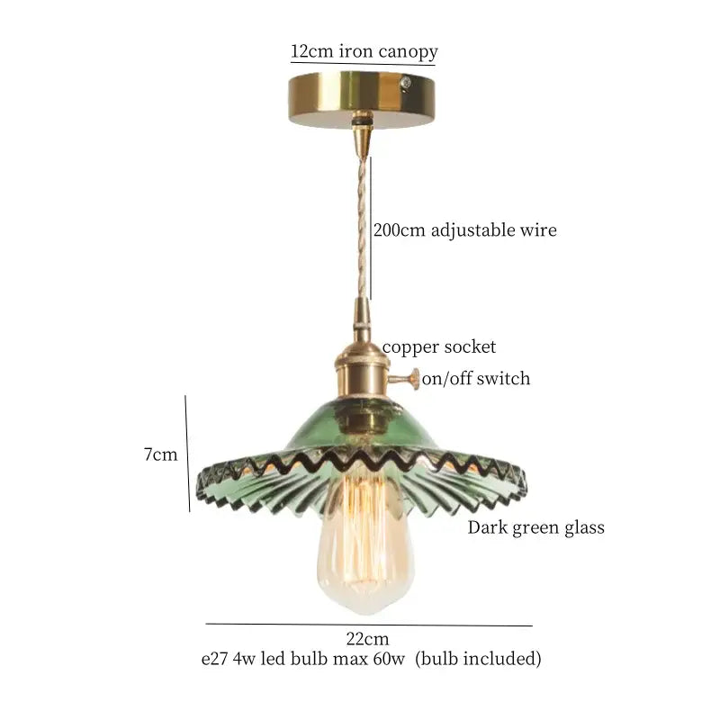 Dark green glass pendant lamp with brass glass led canopy and copper socket for bedroom decorbites brass glass fixture