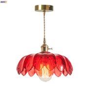 Floral red glass pendant lamp with brass hardware featuring flower-like design perfect for bedroom decorbites brass glass led