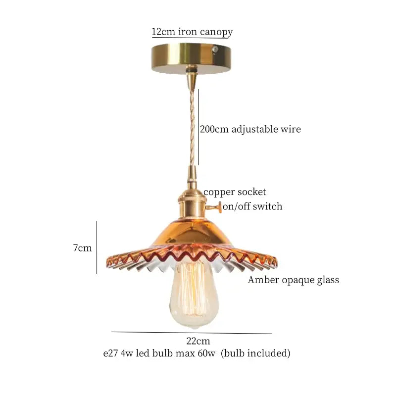 Floral red glass pendant lamp with brass hardware featuring a vintage brass glass led amber scalloped shade for bedroom decorbites pendant lamp