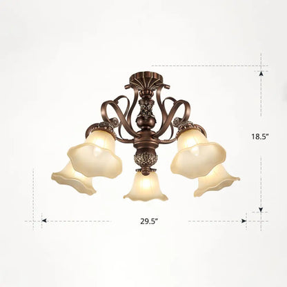 DecorBites™ DecorBites™ Floral Semi Flush Ceiling Light with Antique Bronze Finish and Frosted Glass – Ideal for Living Room