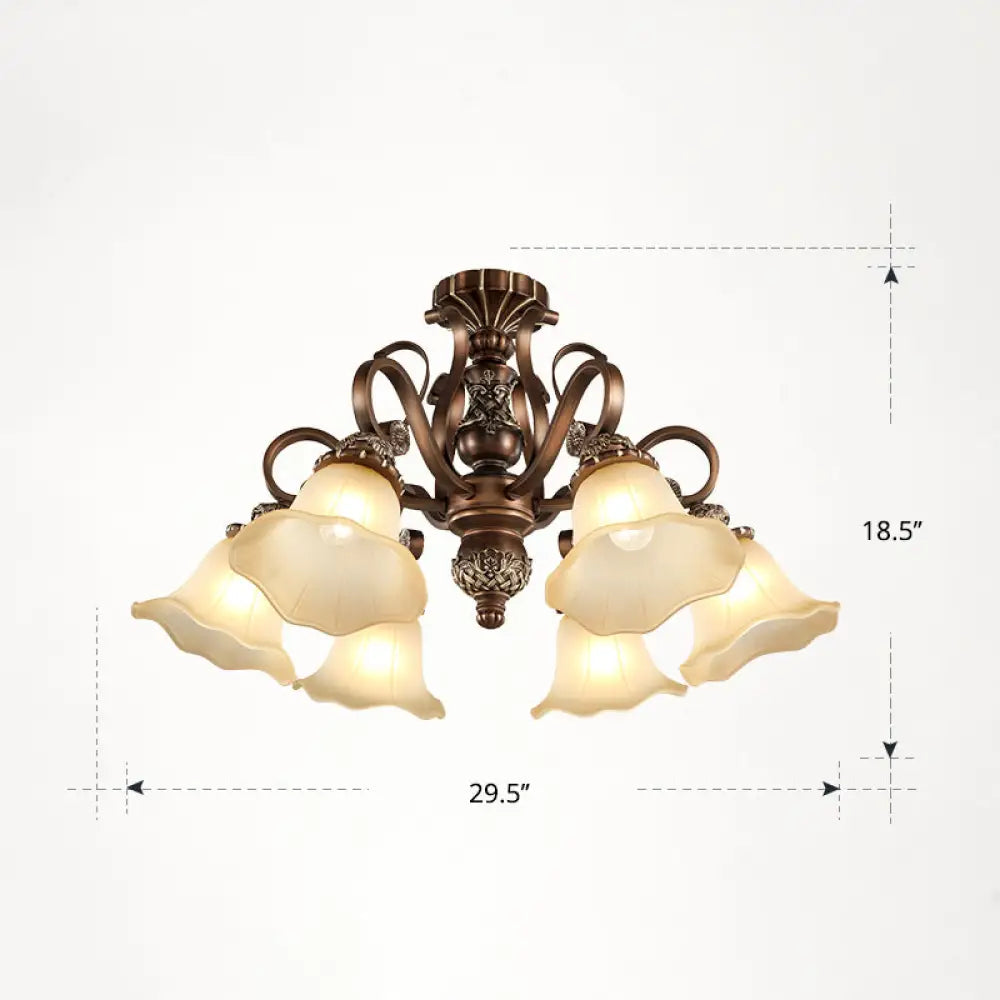 DecorBites™ DecorBites™ Floral Semi Flush Ceiling Light with Antique Bronze Finish and Frosted Glass – Ideal for Living Room