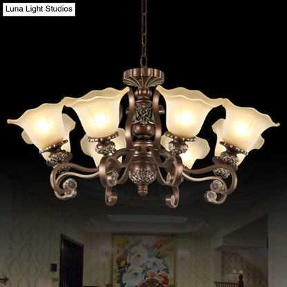 DecorBites™ DecorBites™ Floral Semi Flush Ceiling Light with Antique Bronze Finish and Frosted Glass – Ideal for Living Room