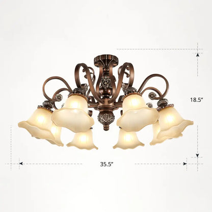 DecorBites™ DecorBites™ Floral Semi Flush Ceiling Light with Antique Bronze Finish and Frosted Glass – Ideal for Living Room